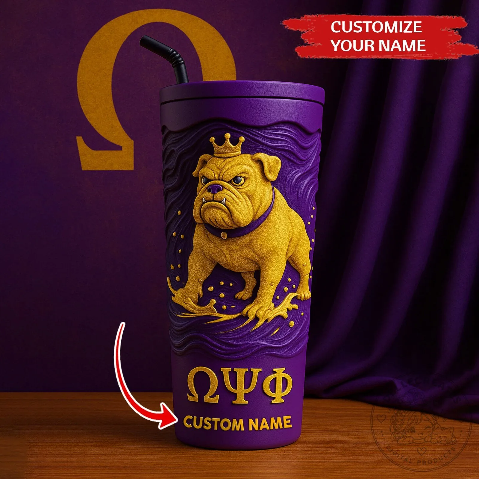 Omega Psi Phi Fraternity Bulldog Mascot Purple Custom Name Tumbler