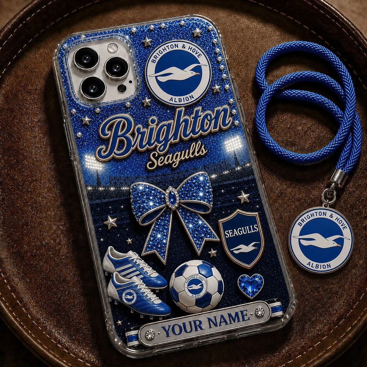 Brighton and Hove Albion Football Club Glitter Phone Case Custom Name Gift