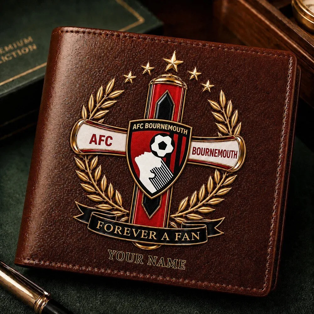 AFC Bournemouth Forever A Fan Football Club Crest Brown Leather Wallet