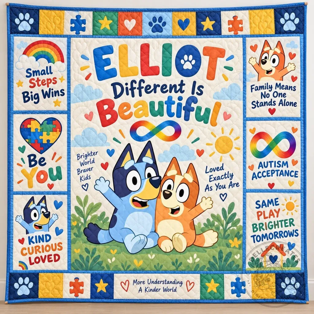 Personalized Autism Awareness Bluey Different Is Beautiful Quilt