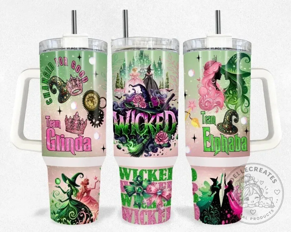 Wicked Musical Glinda Elphaba Characters 40oz Tumbler With Handle