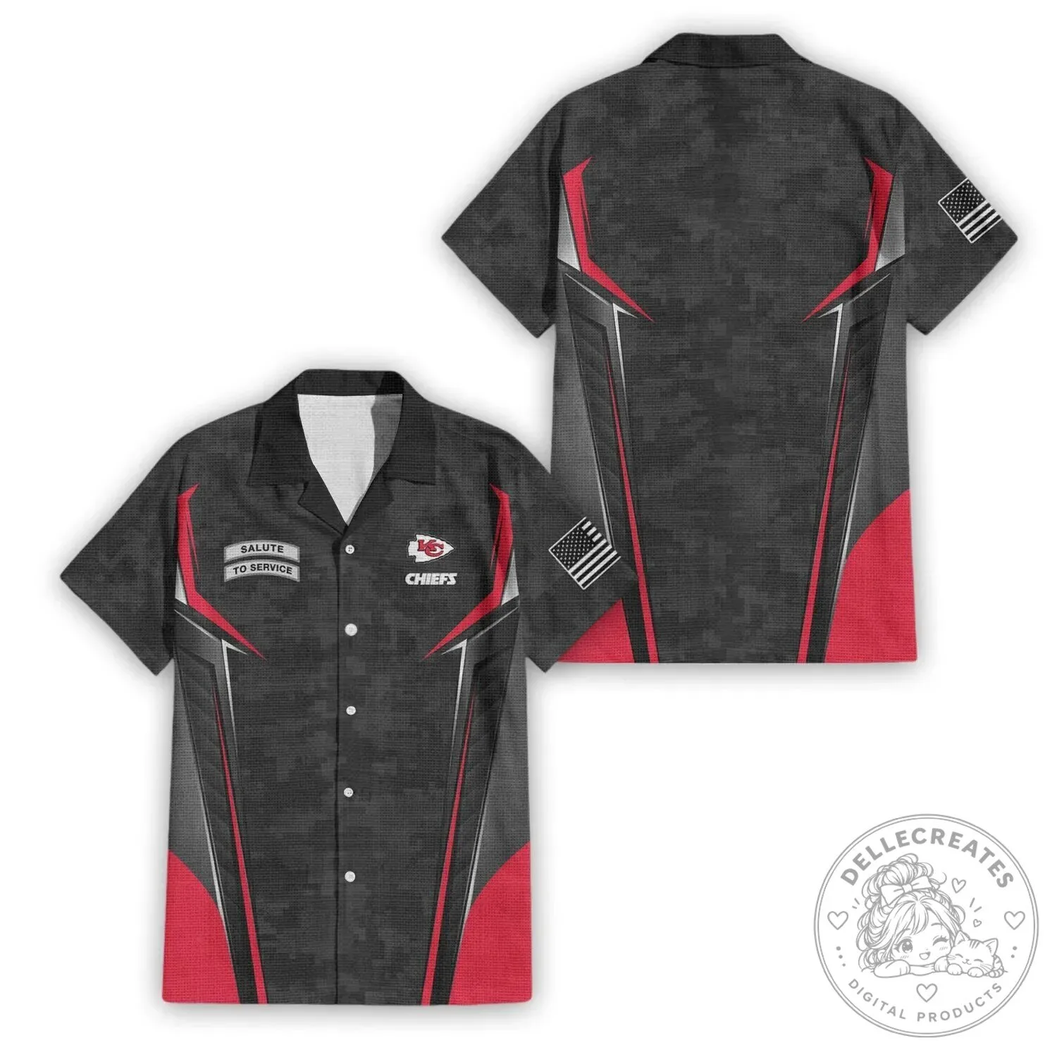 Kansas City Chiefs Salute To Service Black Digital Camouflage Hawaiian Shirt