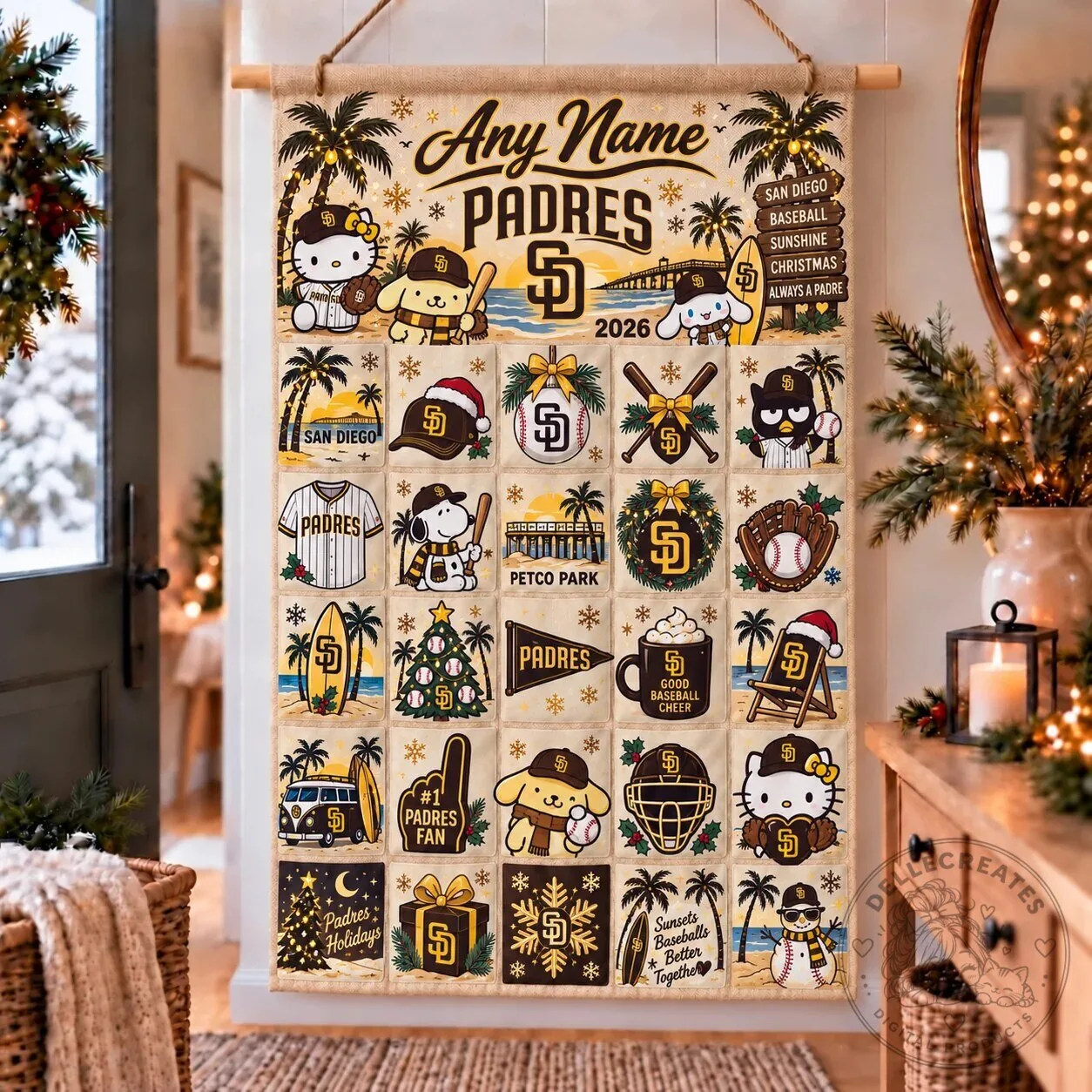 San Diego Padres Baseball Christmas Advent Calendar Wall Hanging Tapestry