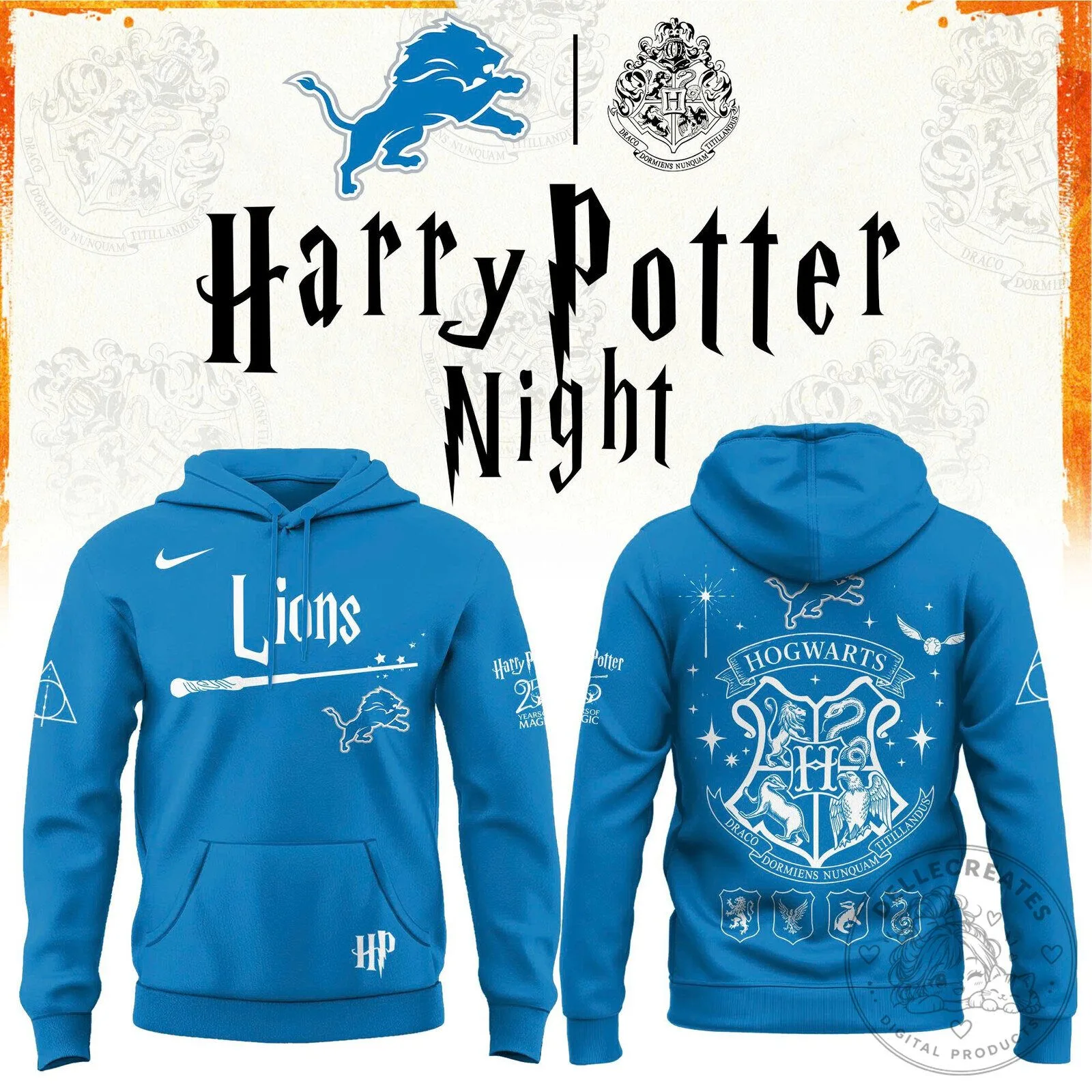 Detroit Lions Harry Potter Night Hogwarts Crest Blue Hoodie 1 Detroit Lions Harry Potter Night Hogwarts Crest Blue Hoodie