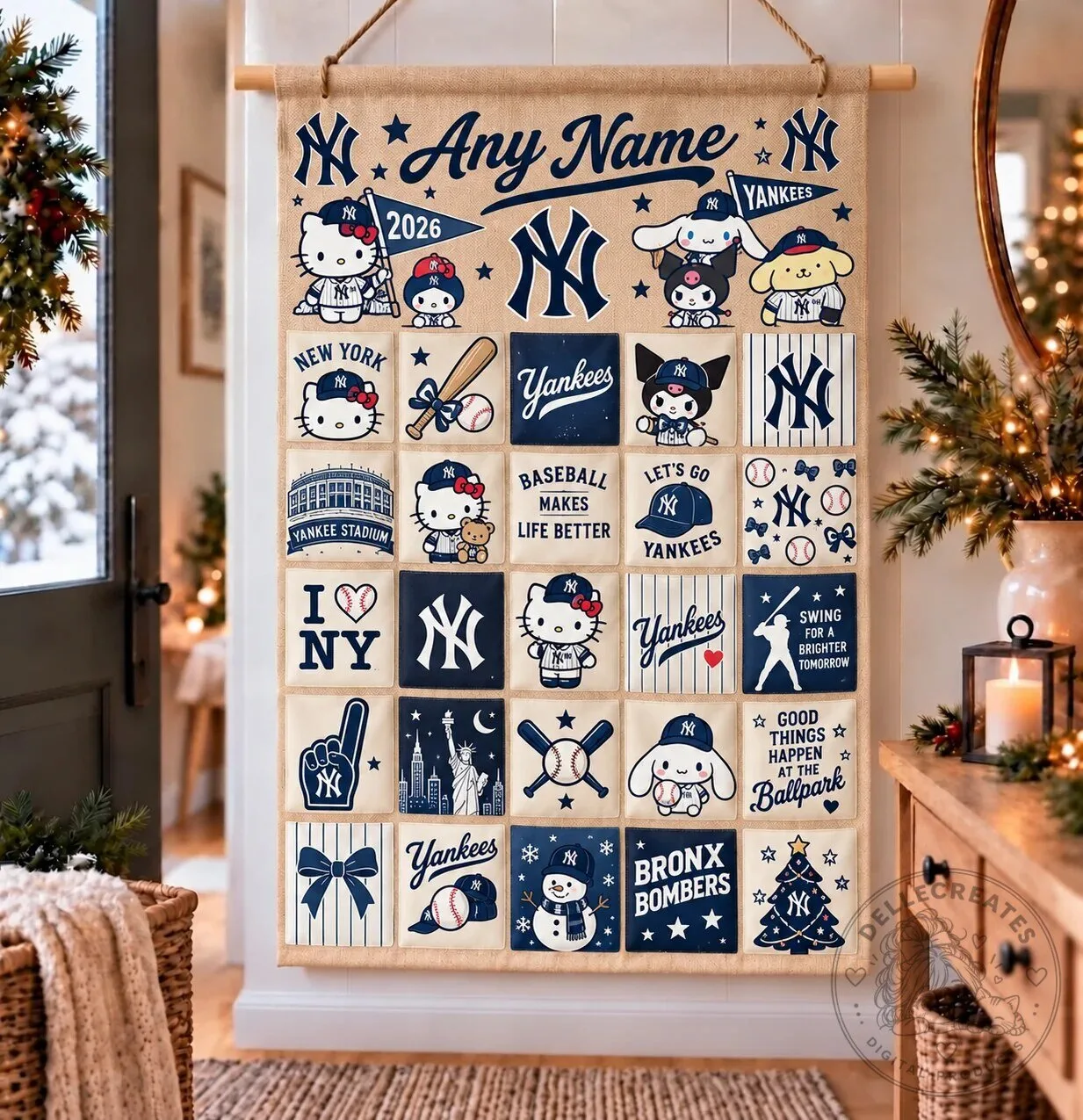 Hello Kitty Baseball Christmas Advent Calendar Wall Hanging by New York Yankees