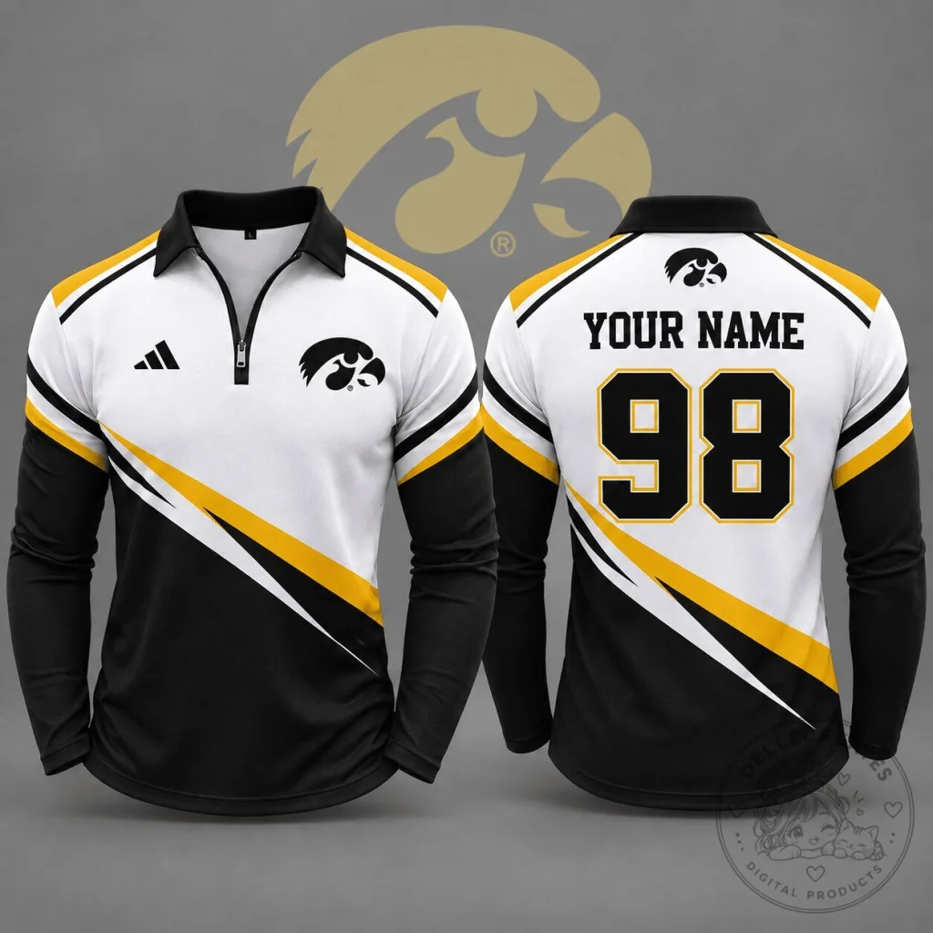 Iowa Hawkeyes NCAA Personalized Elite Motion Quarter Zip Long Sleeve Polo Shirt Iowa Hawkeyes NCAA Personalized Elite Motion Quarter Zip Long Sleeve Polo Shirt