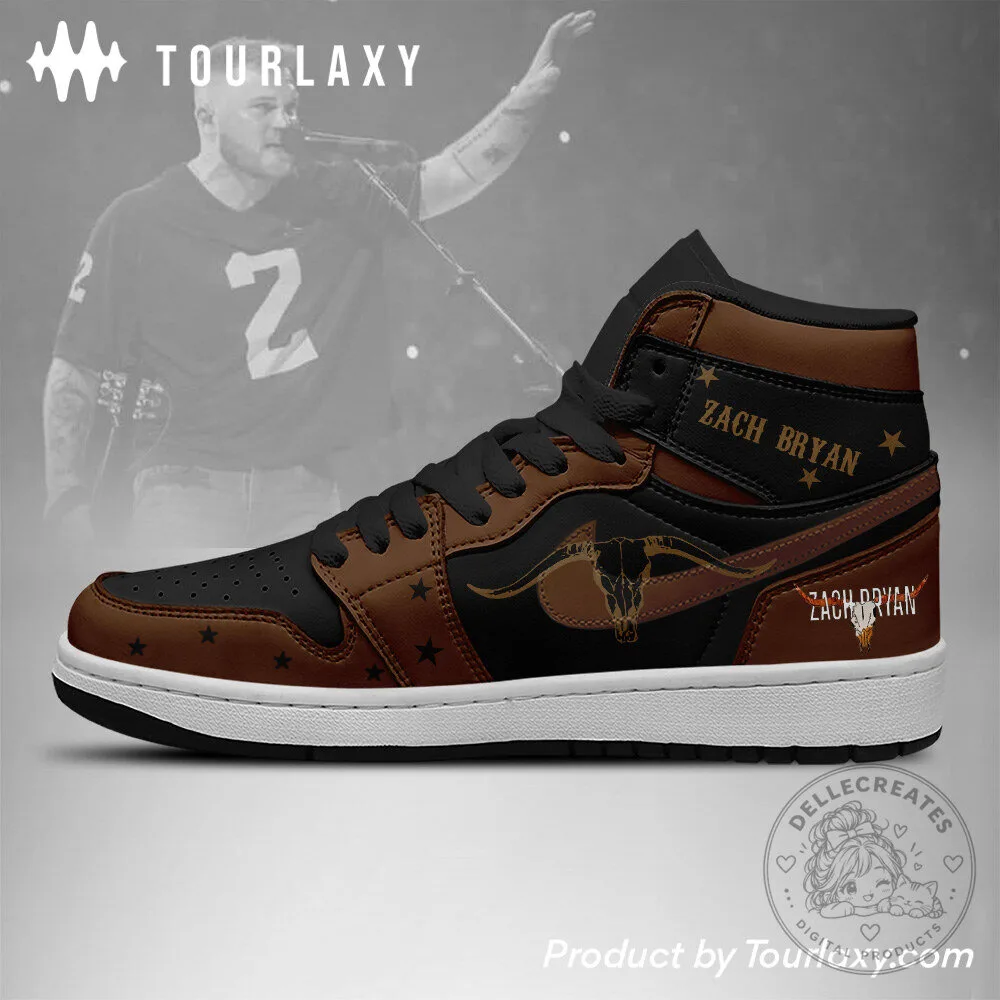 Country Music Zach Bryan Bull Skull Brown High Top Sneakers 8 Country Music Zach Bryan Bull Skull Brown High Top Sneakers