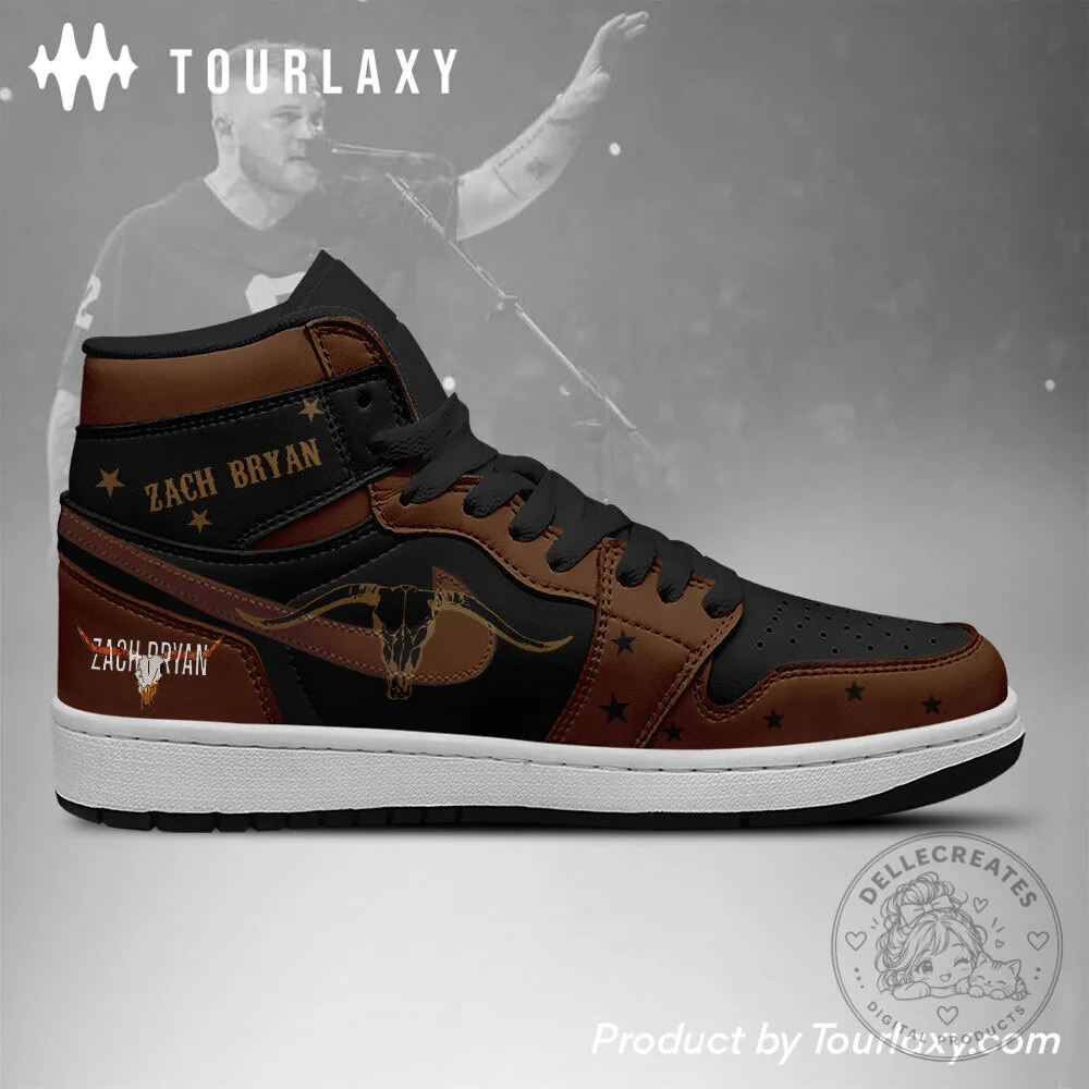 Country Music Zach Bryan Bull Skull Brown High Top Sneakers 9 Country Music Zach Bryan Bull Skull Brown High Top Sneakers