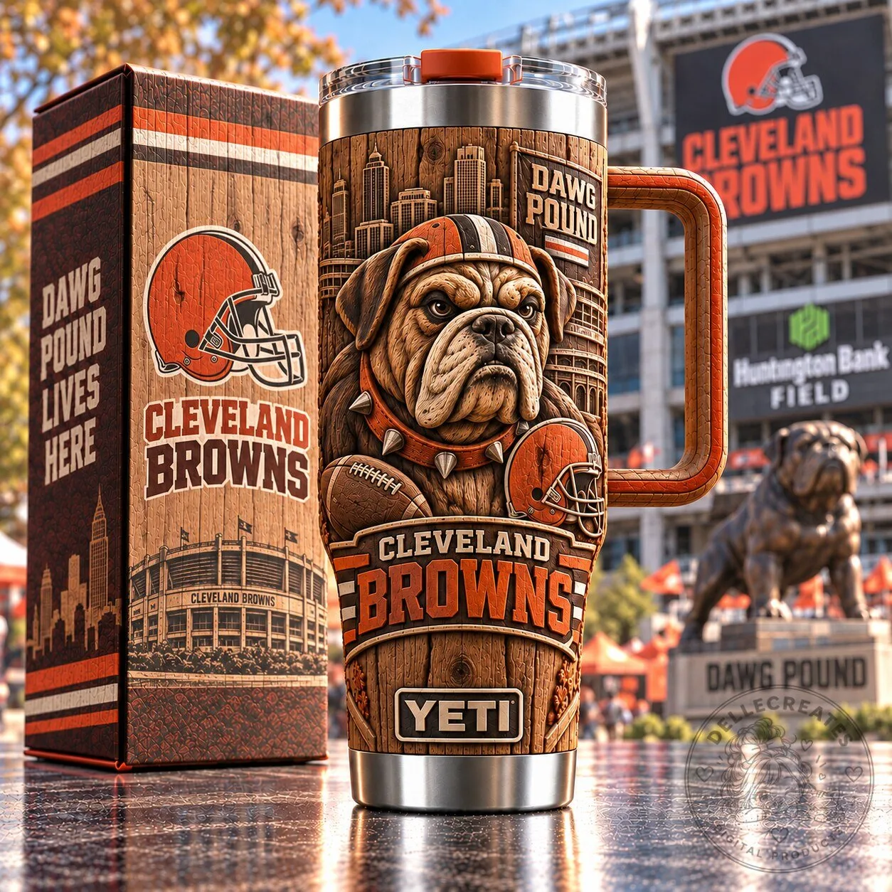 Cleveland Browns Dawg Pound Woodgrain Relief Tumbler