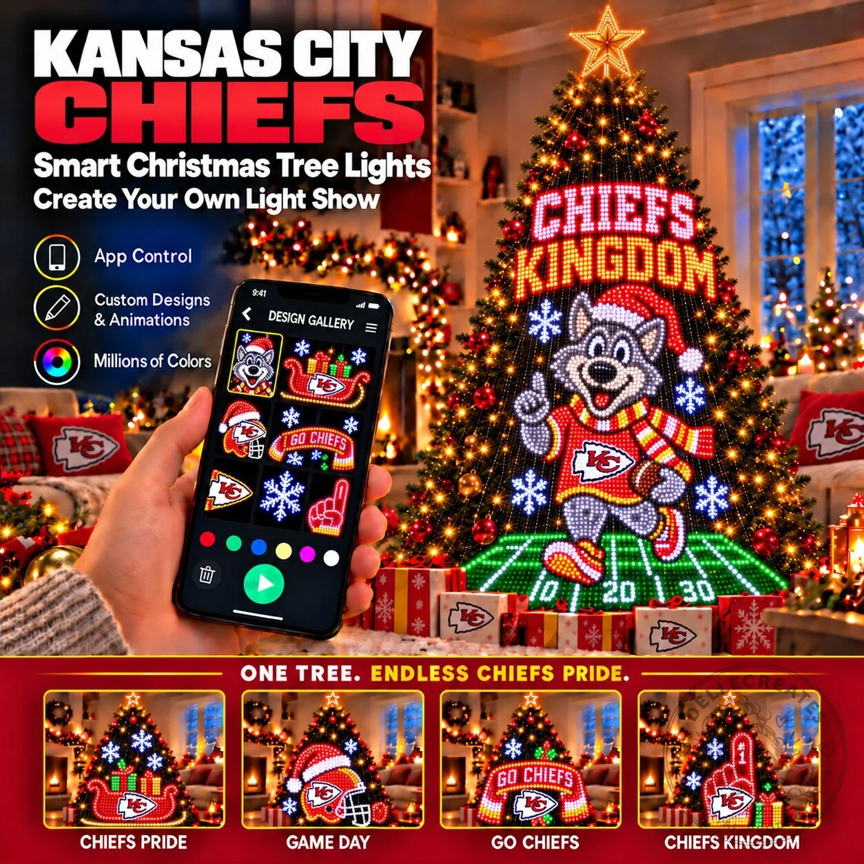 Kansas City Chiefs Smart Christmas Tree Lights App Controlled LED