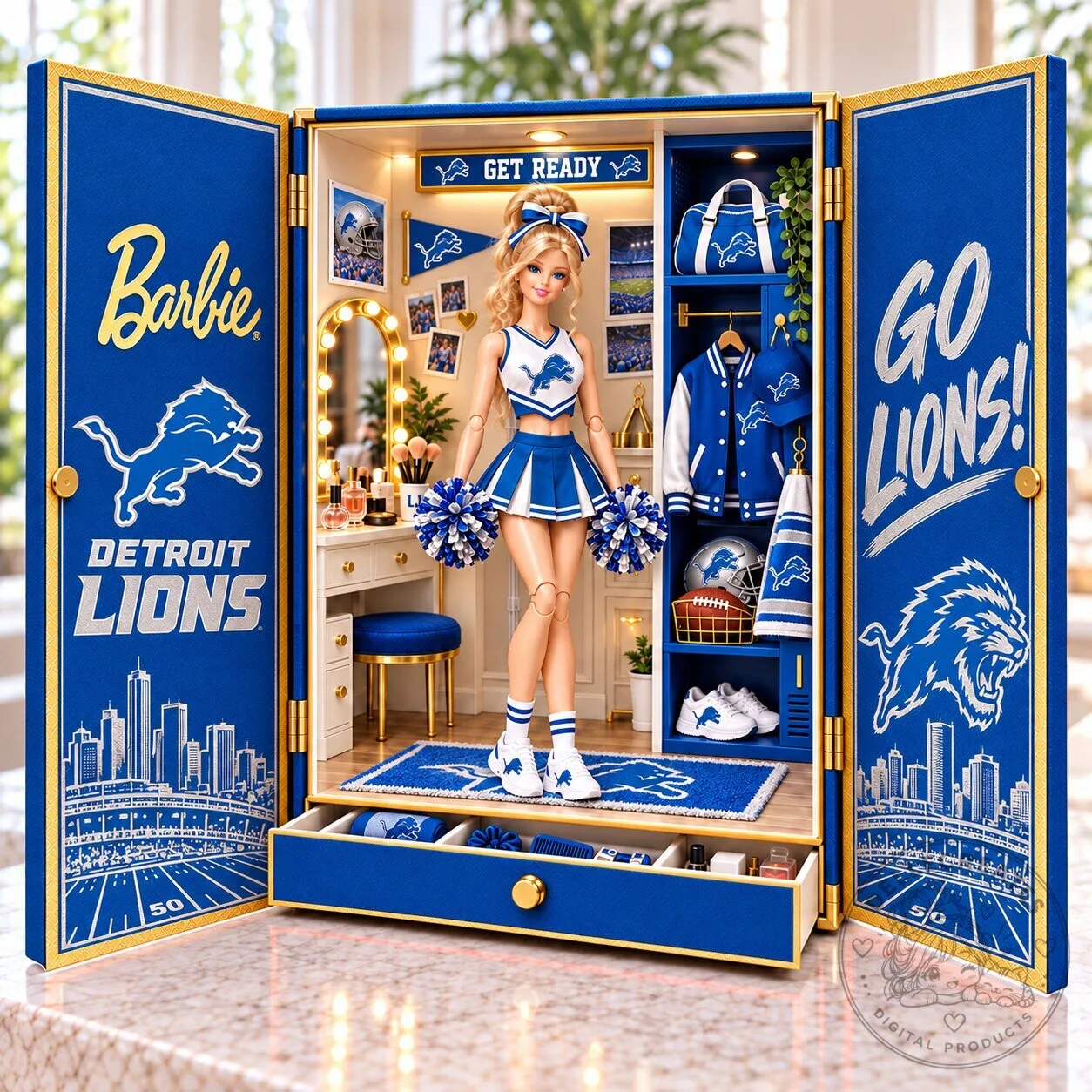 Detroit Lions Barbie Doll Commemorative Figure Collectible Set