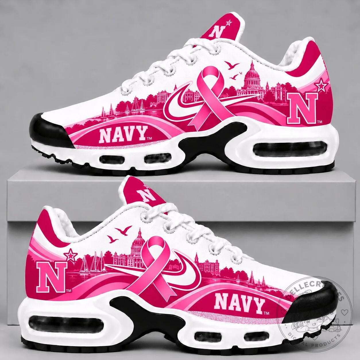 Navy Midshipmen Pink Ribbon Breast Cancer Awareness Air Max Sneakers