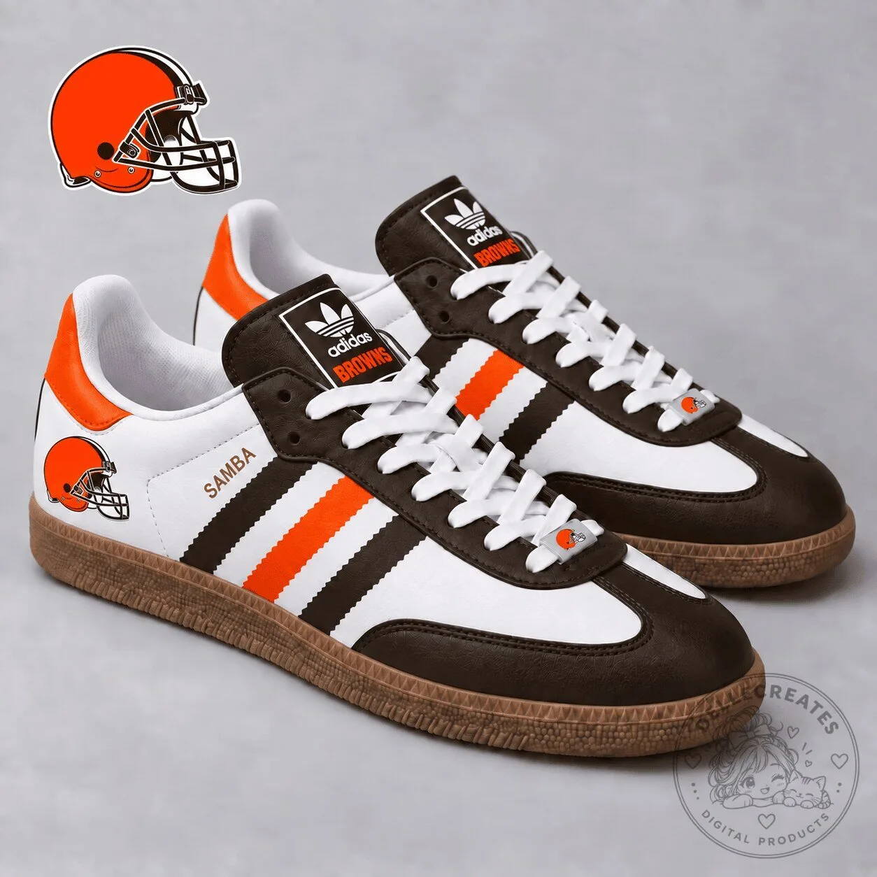 Cleveland Browns NFL Football Team Logo White and Brown Samba Shoes