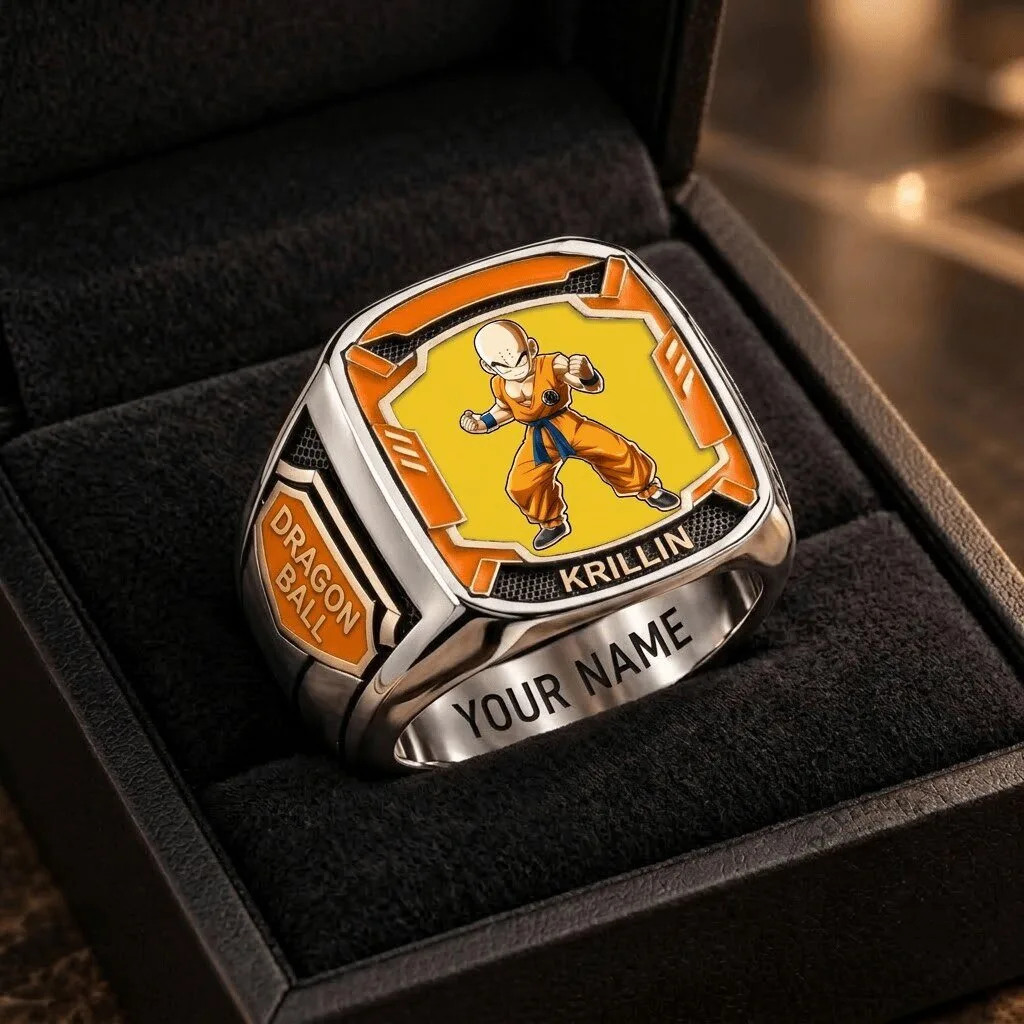 Dragon Ball Z Krillin Custom Engraved Stainless Steel Ring for Anime Fans
