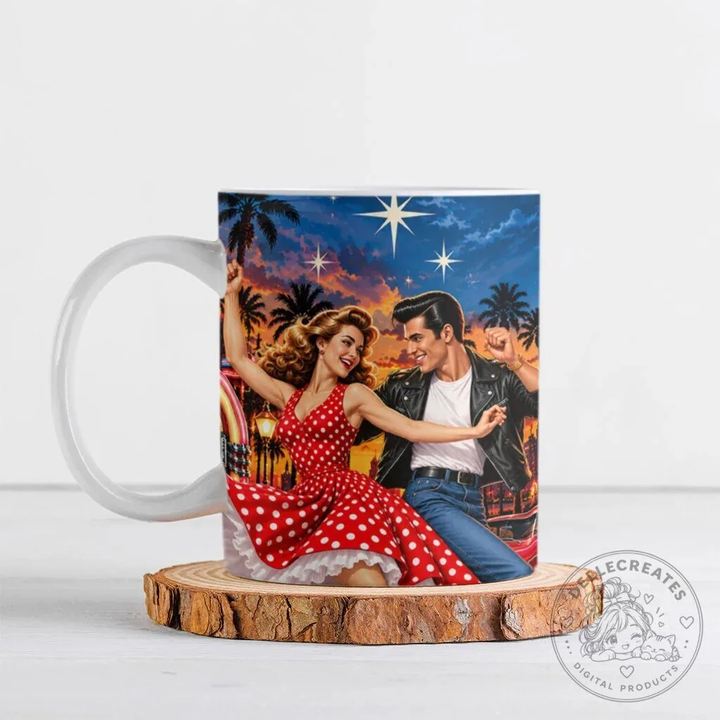Vintage 1950s Rock and Roll Dancing Couple Retro Nostalgia Ceramic Mug