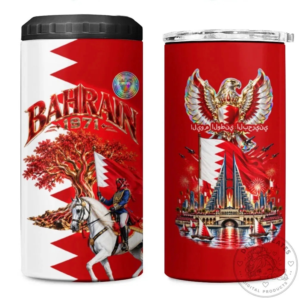 Bahrain National Day Cultural Emblem Flag Horse Knight Can Cooler Tumbler