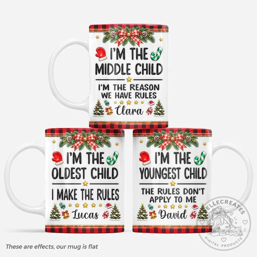 Personalized Oldest Middle Youngest Child Christmas Mug for Siblings