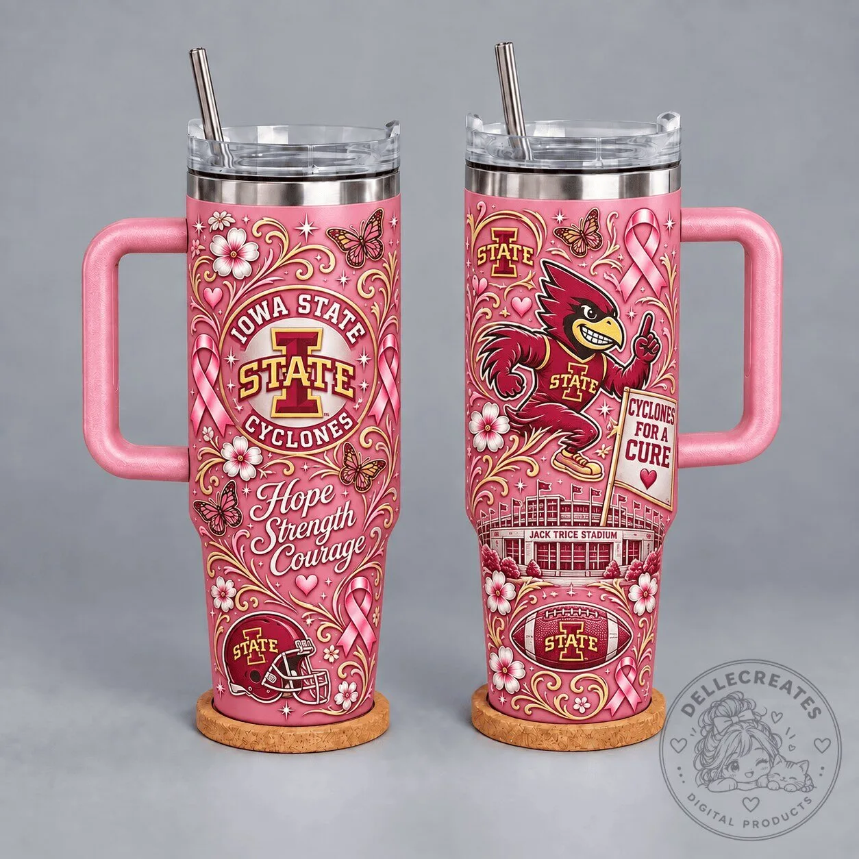 Iowa State Cyclones Breast Cancer Awareness Pink Floral 40oz Tumbler