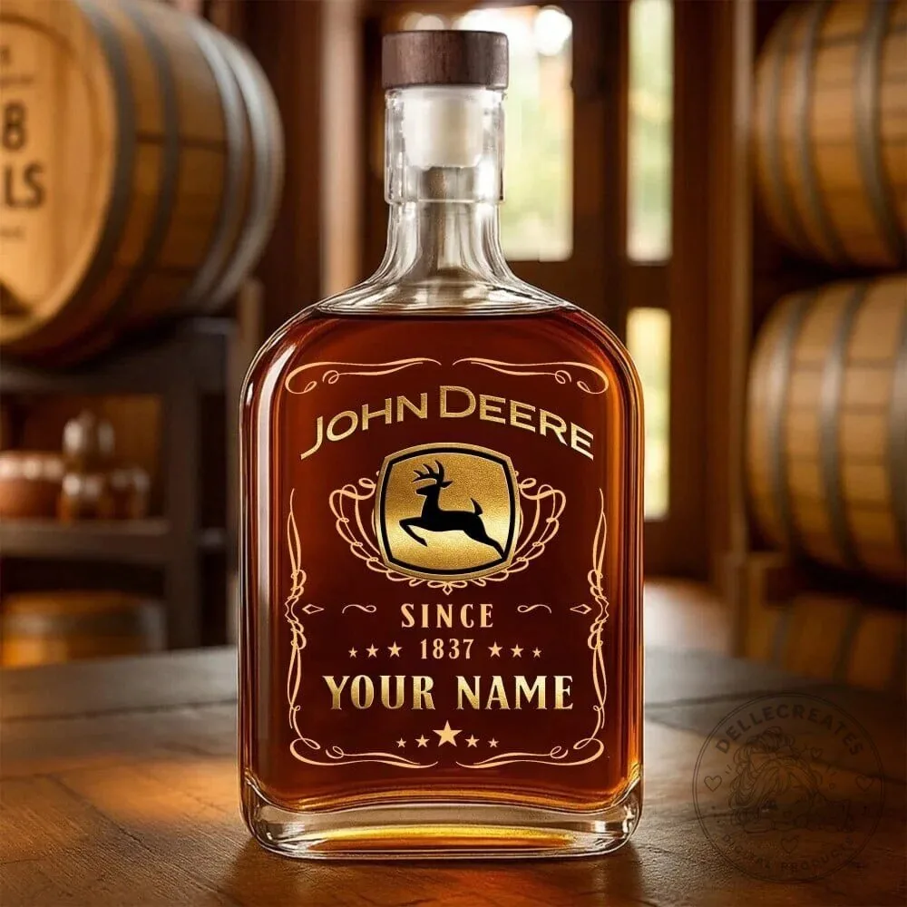 Personalized John Deere Whiskey Bottle with Custom Name and Established Year