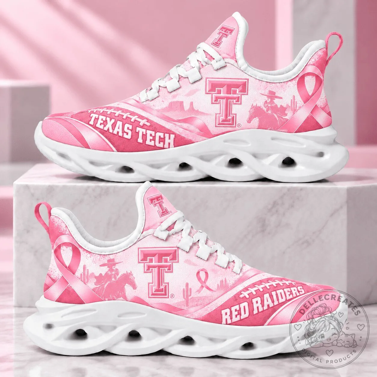 Texas Tech Red Raiders Breast Cancer Awareness Pink Chunky Sneakers