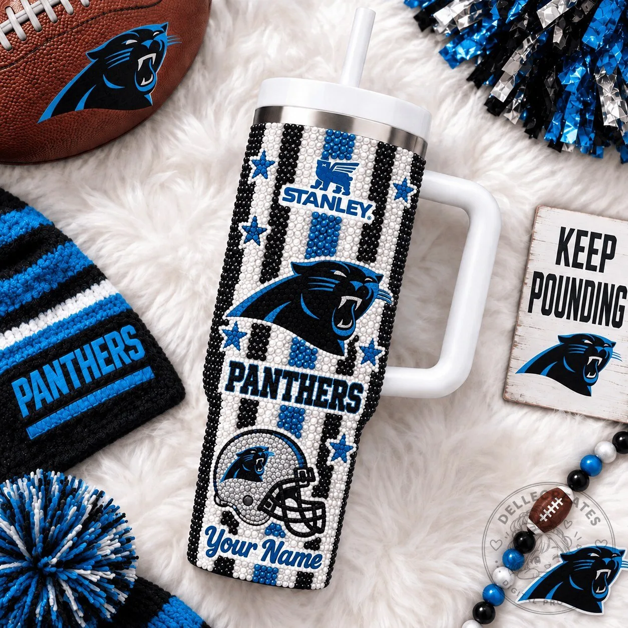 Carolina Panthers NFL Diamond Pattern Stainless Steel Tumbler with Handle 10 Carolina Panthers NFL Diamond Pattern Stainless Steel Tumbler with Handle