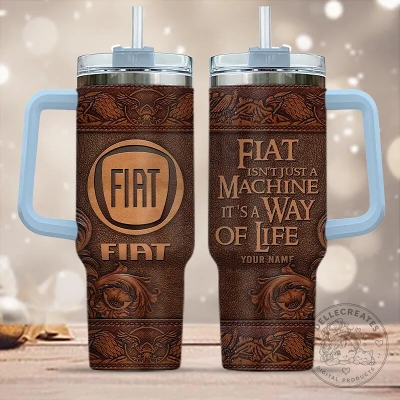 Fiat Isn't Just A Machine It's A Way Of Life Custom Name Leather Pattern Tumbler 14 Fiat Isn