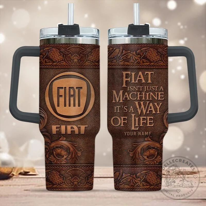 Fiat Isn't Just A Machine It's A Way Of Life Custom Name Leather Pattern Tumbler 17 Fiat Isn