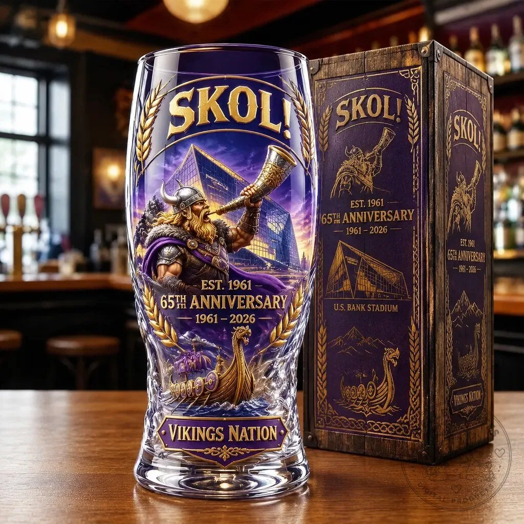 Minnesota Vikings 65th Anniversary Commemorative Beer Drinking Glass