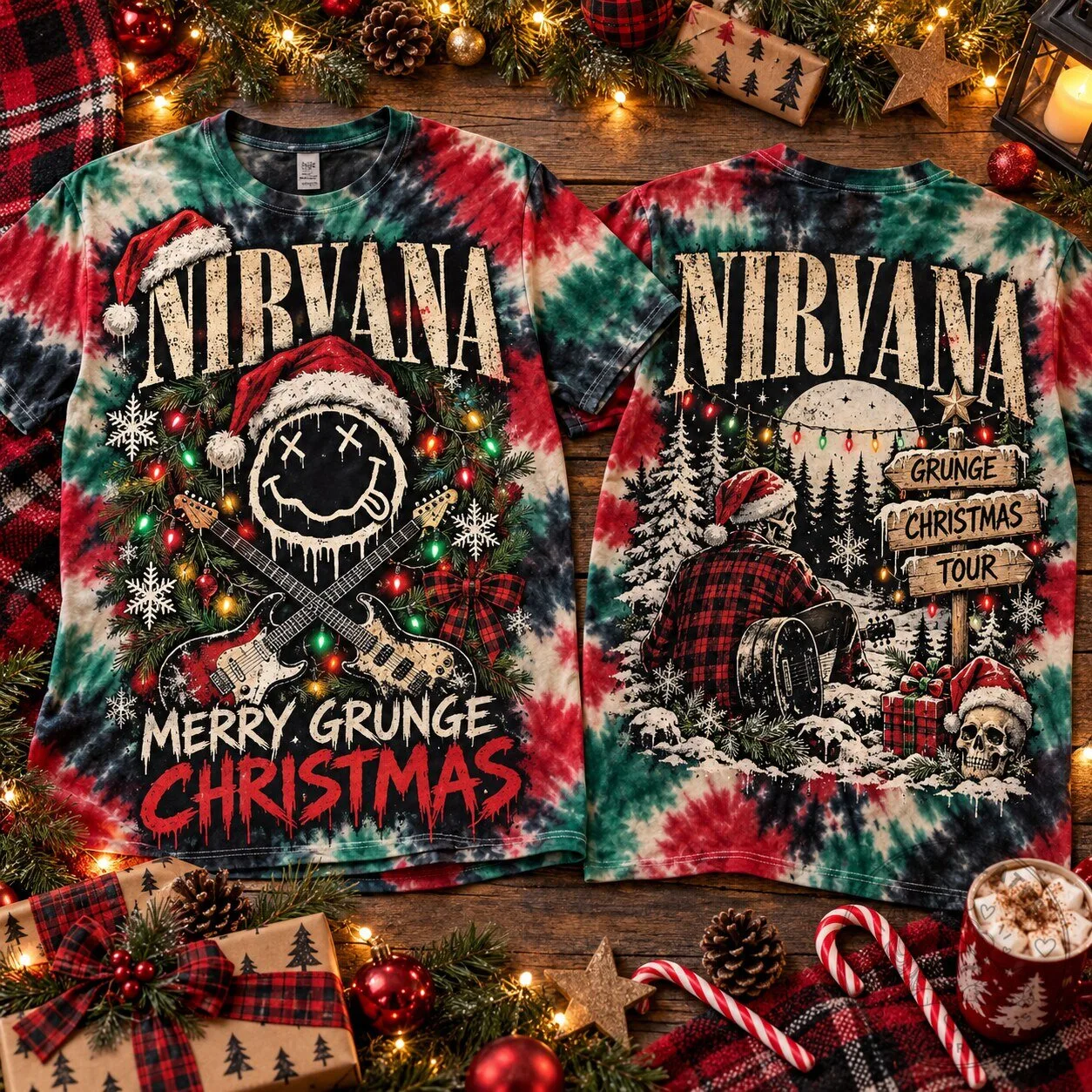 Nirvana Merry Grunge Christmas Tie Dye Holiday Music Band T-Shirt