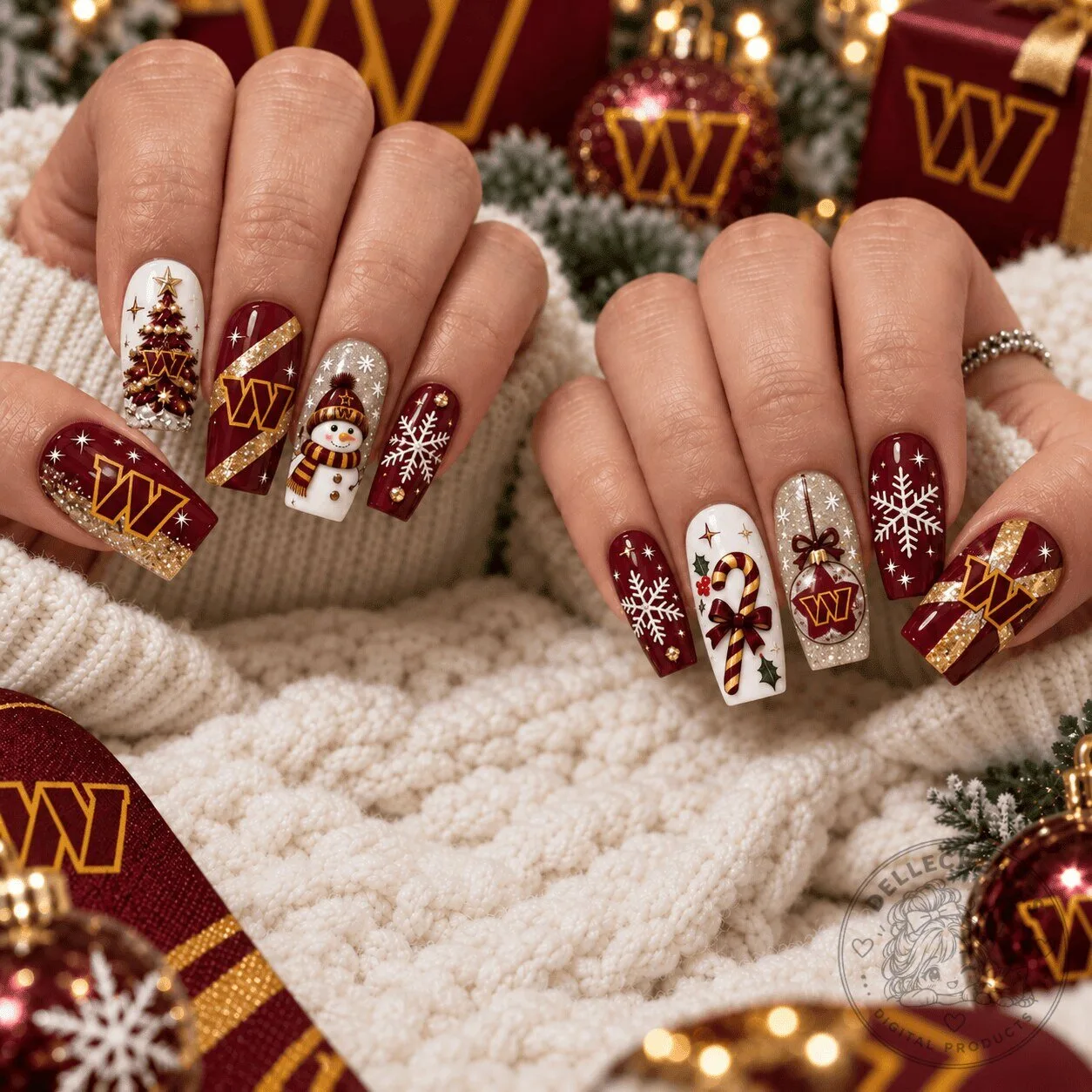 Washington Commanders Christmas Spirit Holiday Press On Nails Set