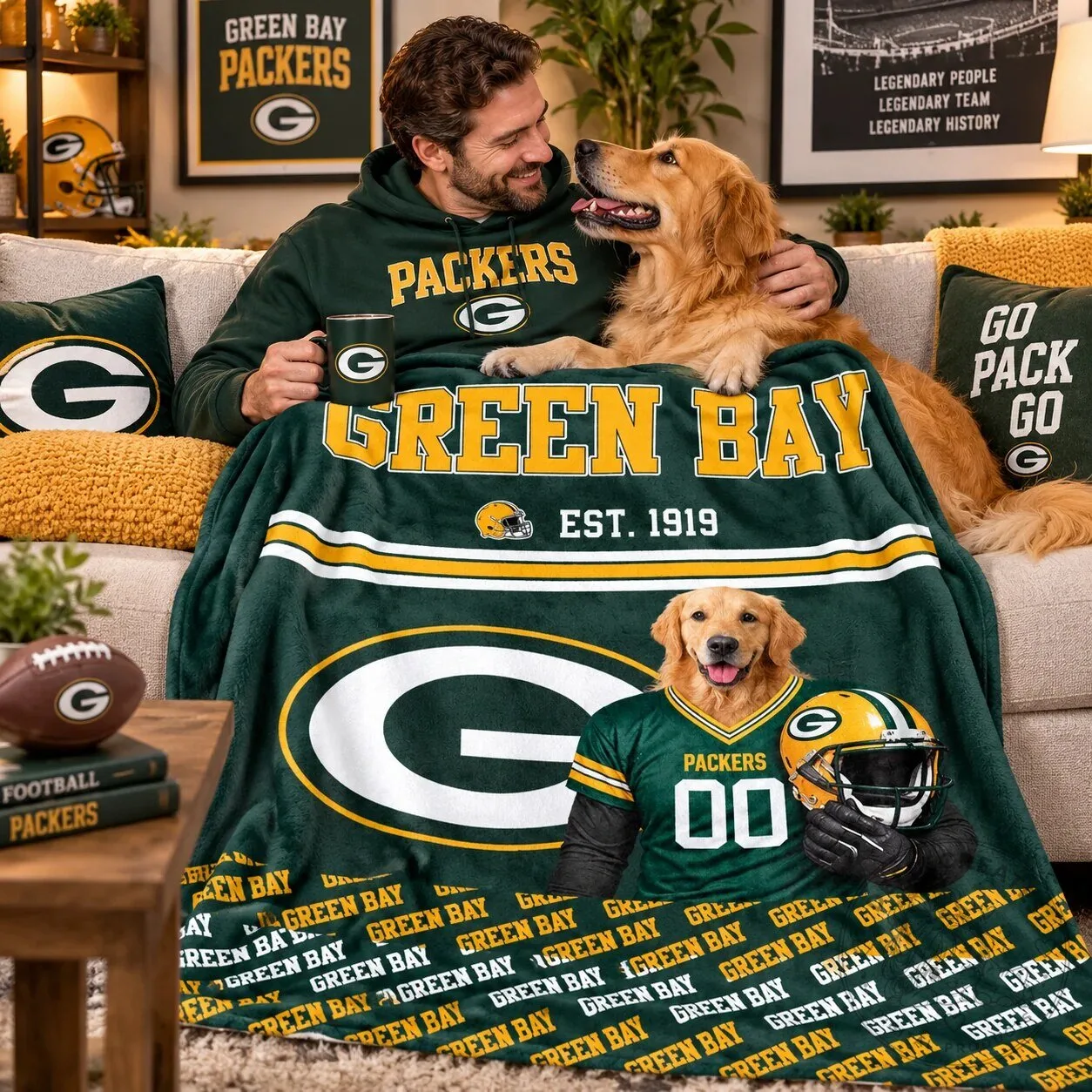 Green Bay Packers Personalized Pet Portrait Throw Blanket