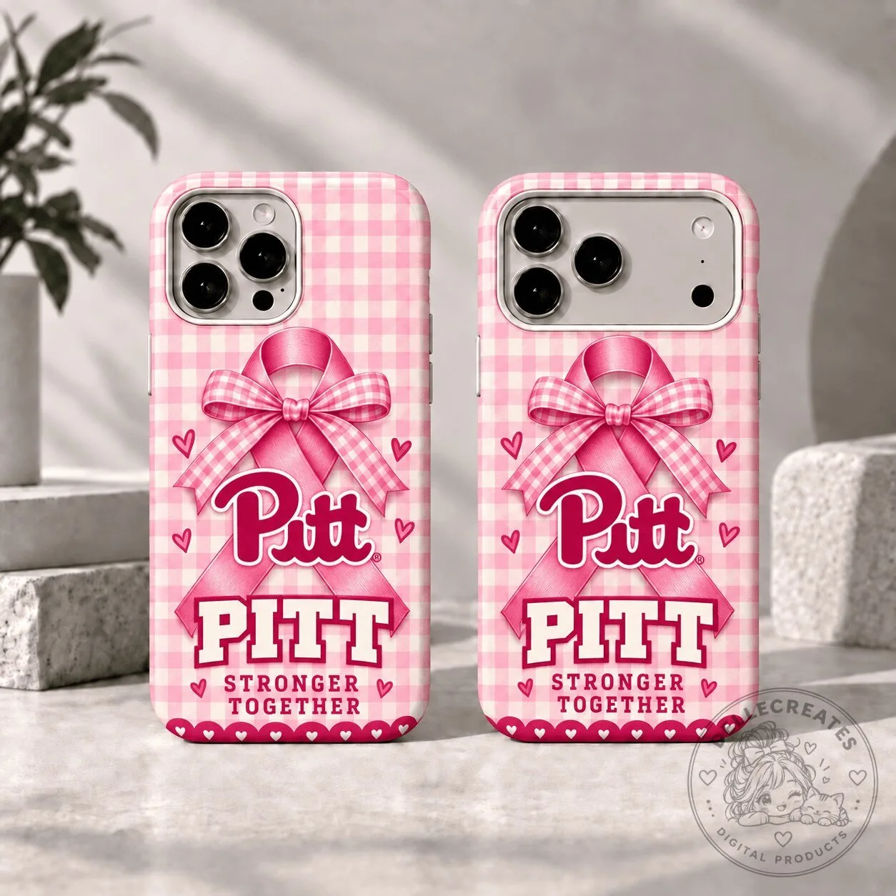 University of Pittsburgh Panthers Breast Cancer Awareness Pink Gingham Phone Case
