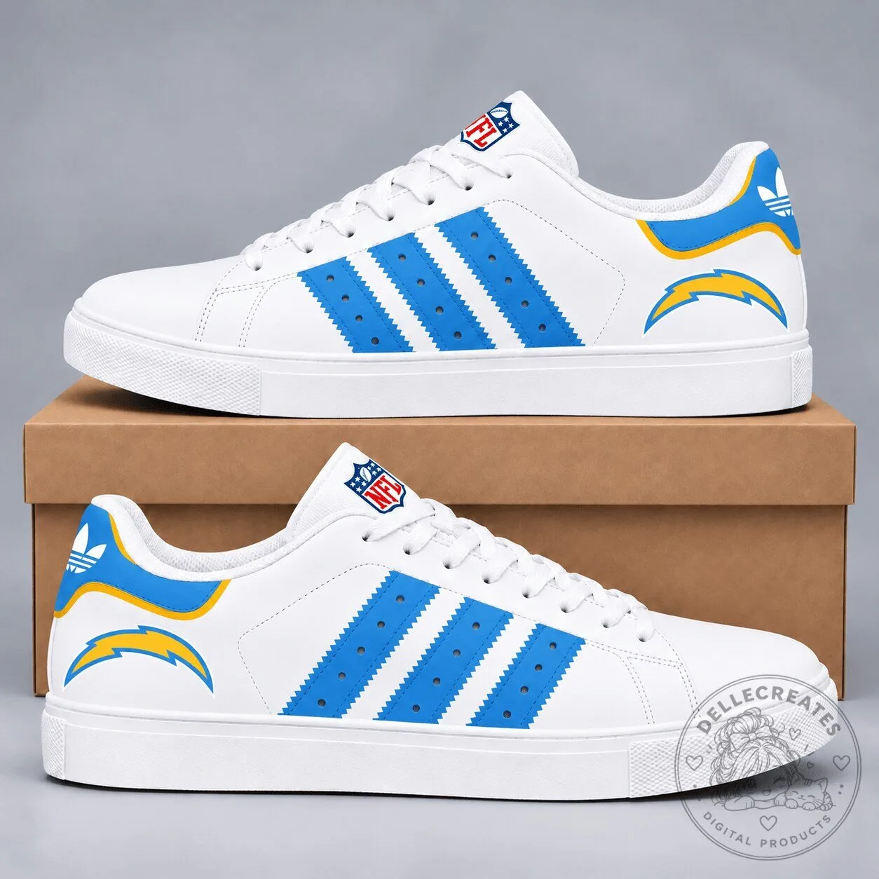 Los Angeles Chargers NFL Team Logo White Blue Stripes Sneakers Shoes