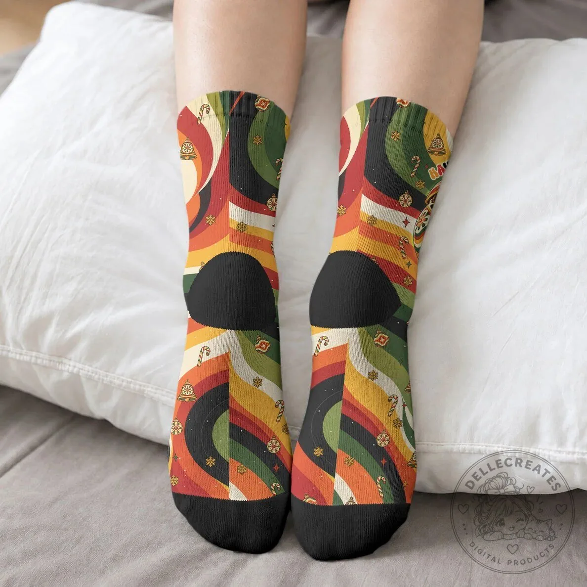 Groovy Black Cat Holiday Club Christmas Crew Socks Vintage Retro 70s Style 12 Groovy Black Cat Holiday Club Christmas Crew Socks Vintage Retro 70s Style