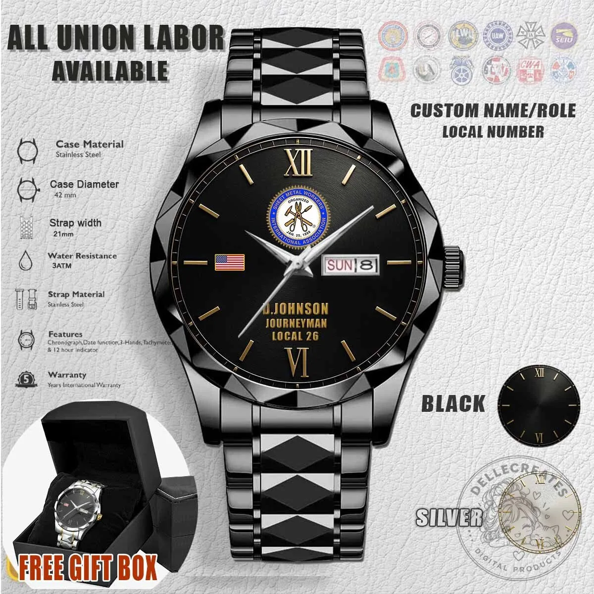 Sheet Metal Workers International Association Custom Engraved Watch 5 Sheet Metal Workers International Association Custom Engraved Watch