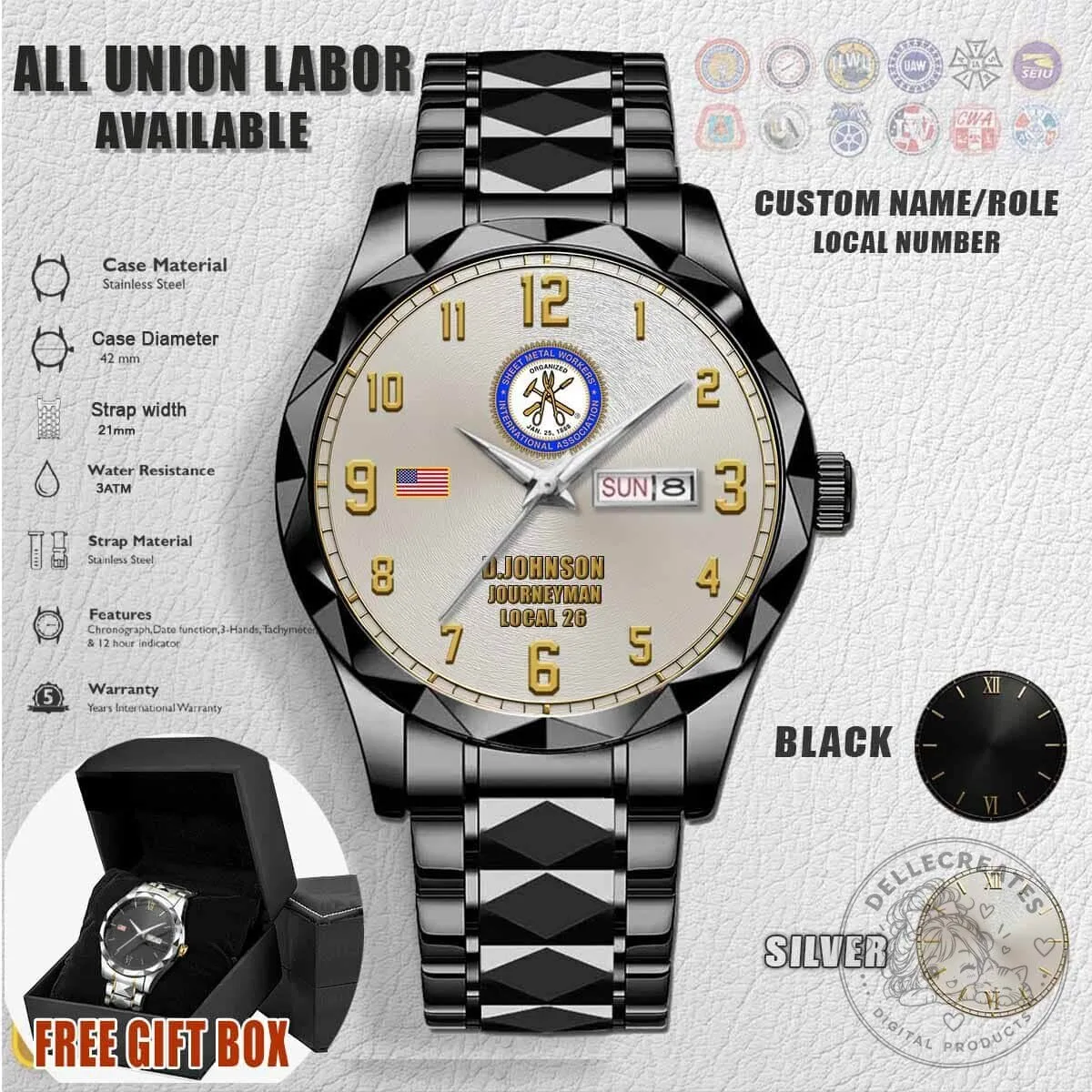 Sheet Metal Workers International Association Custom Engraved Watch 6 Sheet Metal Workers International Association Custom Engraved Watch