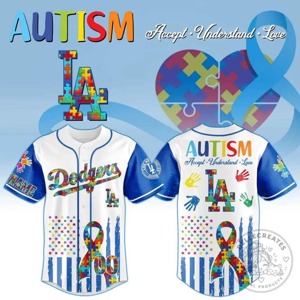 Los Angeles Dodgers Autism Awareness Personalized Baseball Jersey