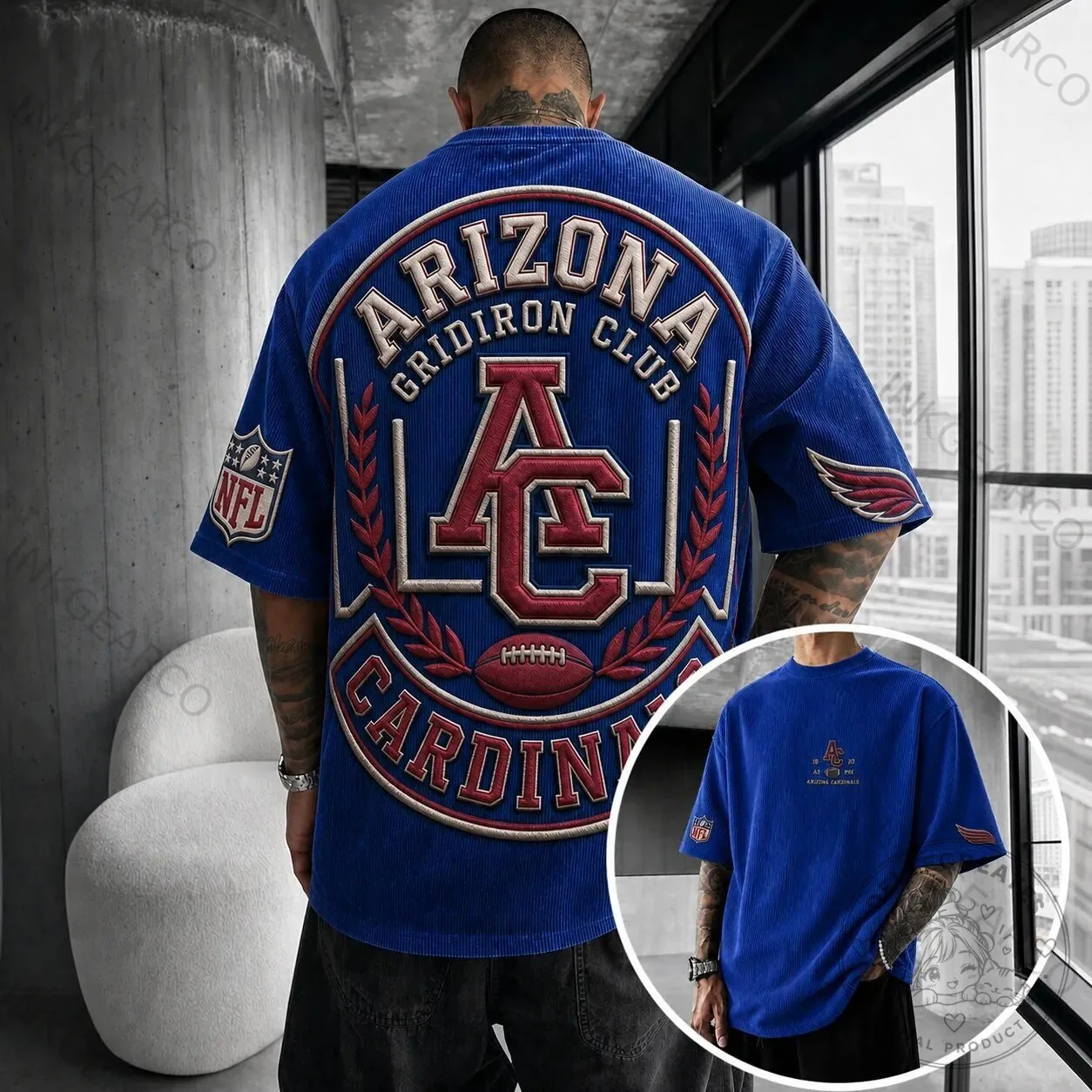 Arizona Cardinals NFL Gridiron Club Embroidered Corduroy Oversized T-Shirt 2 Arizona Cardinals NFL Gridiron Club Embroidered Corduroy Oversized T-Shirt