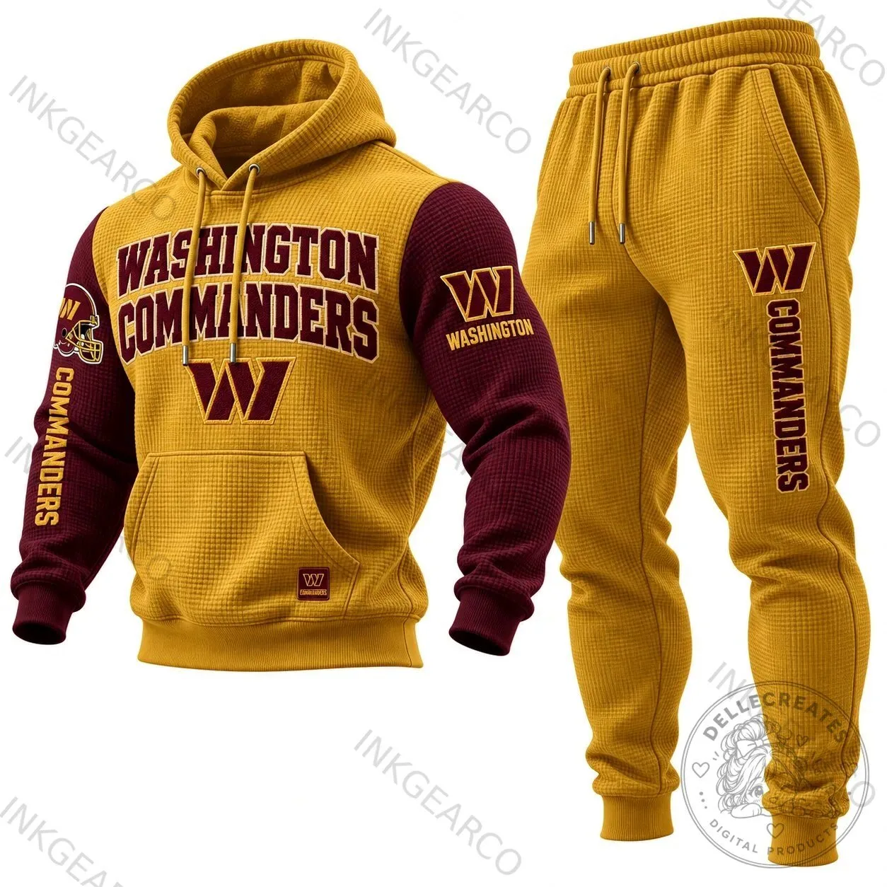Washington Commanders Football Team Gold Waffle Knit Hoodie