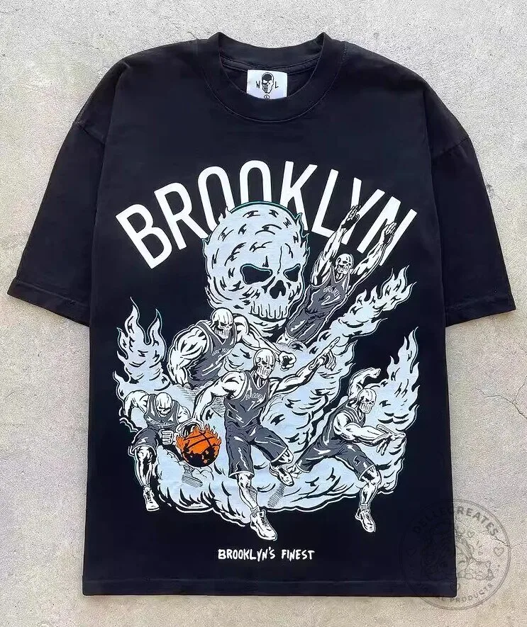 Brooklyn Nets Basketball Skull Graphic T-Shirt