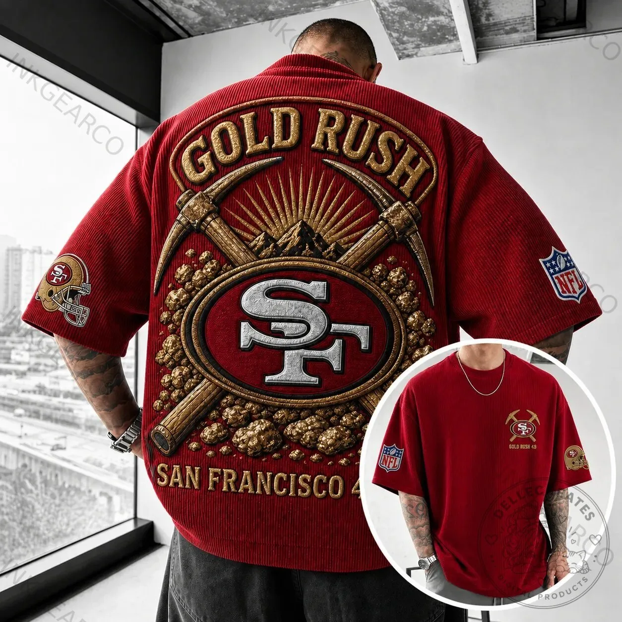 San Francisco 49ers Gold Rush Embroidered Red Short-Sleeve T-Shirt