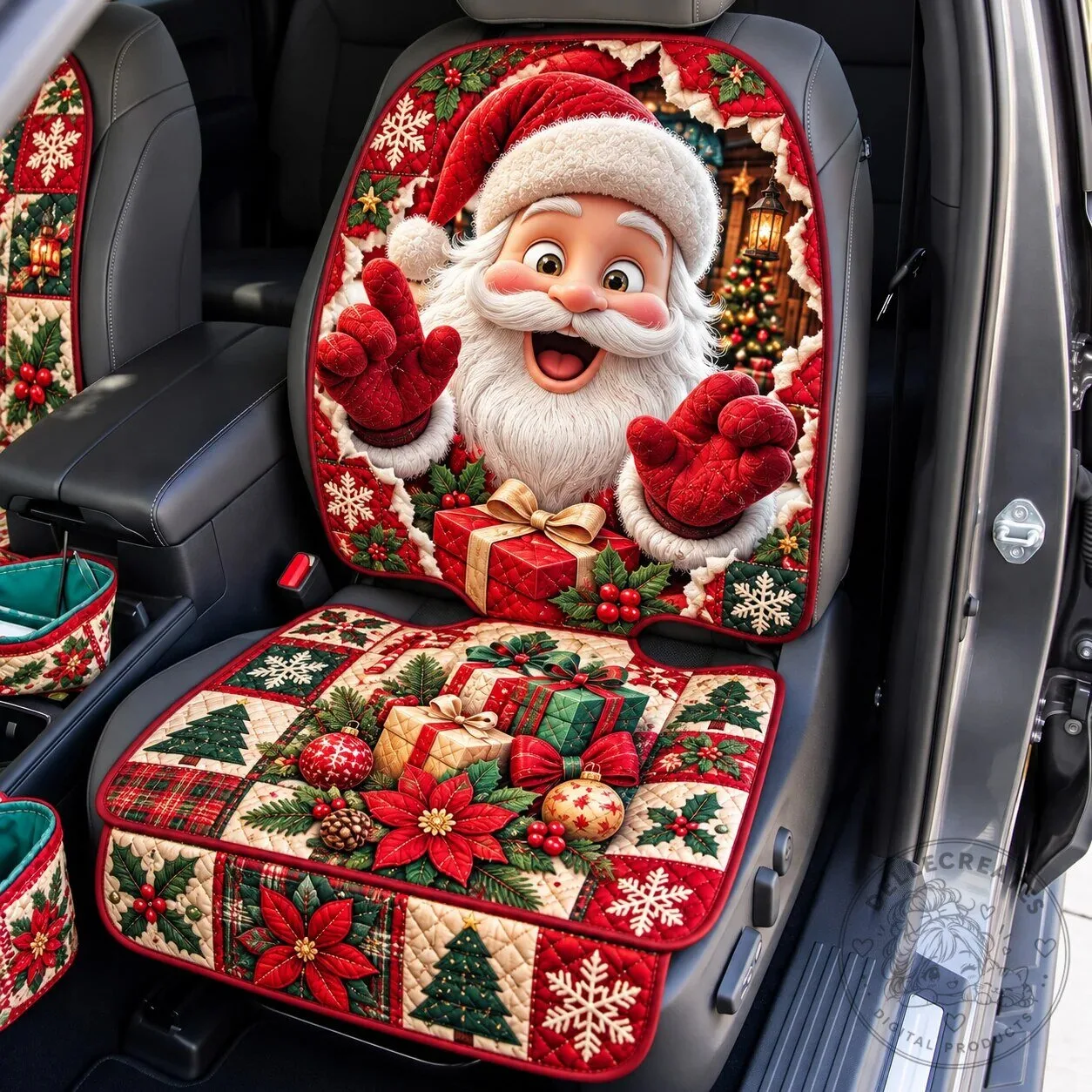 Santa Claus Christmas Holiday Quilted Car Seat Cover Protector