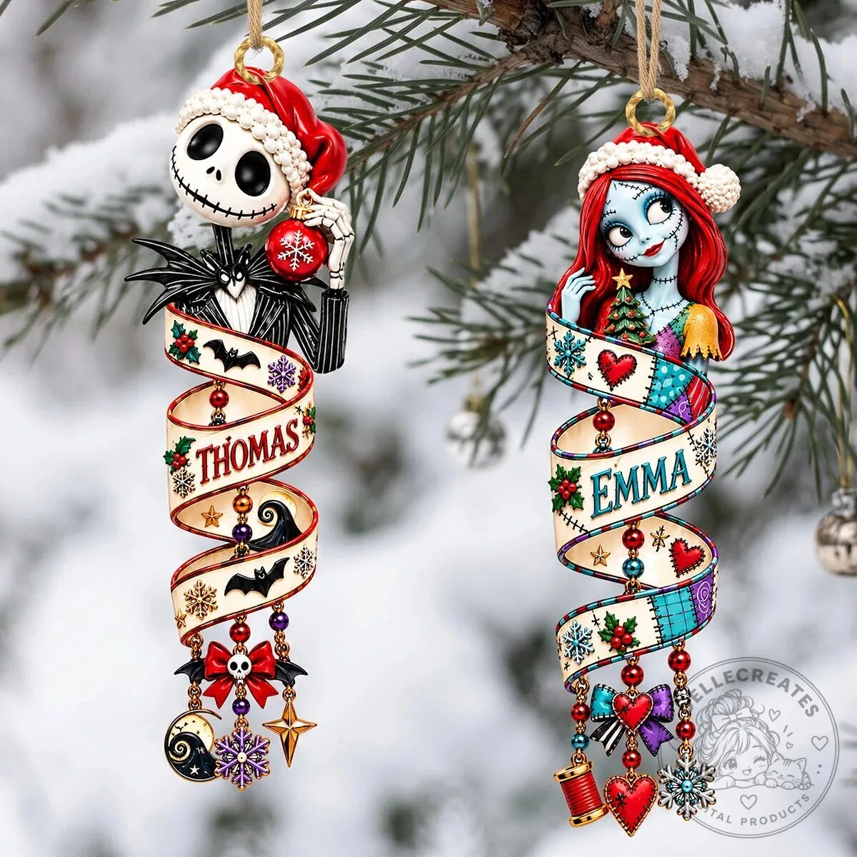 Nightmare Before Christmas Jack Skellington Sally Personalized Christmas Ornament