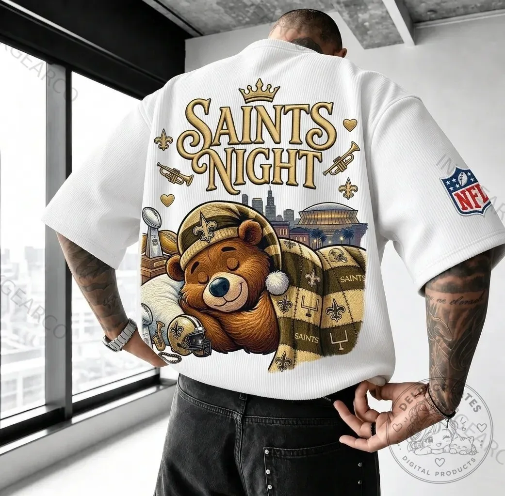 New Orleans Saints Night Sleeping Bear Football Fan T-Shirt