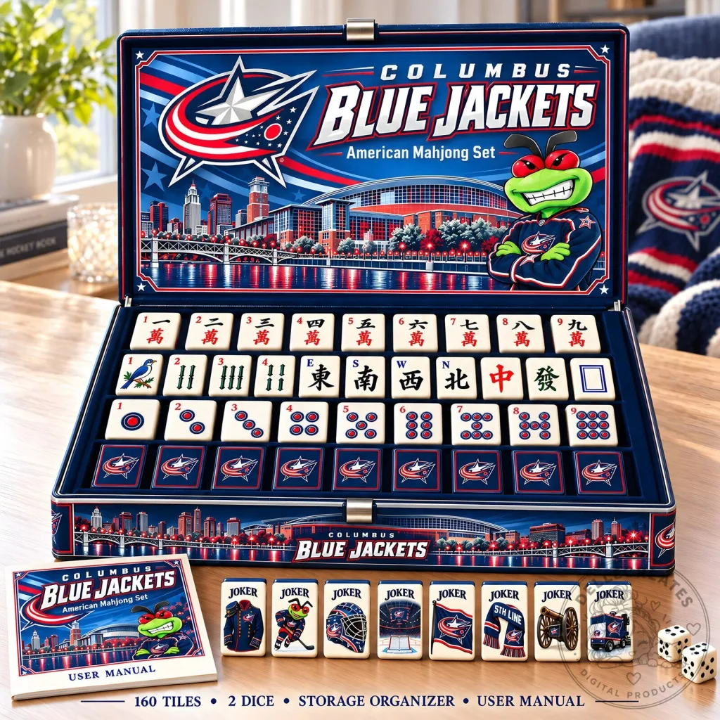 Columbus Blue Jackets American Mahjong Game Set with Storage Organizer Columbus Blue Jackets American Mahjong Game Set with Storage Organizer