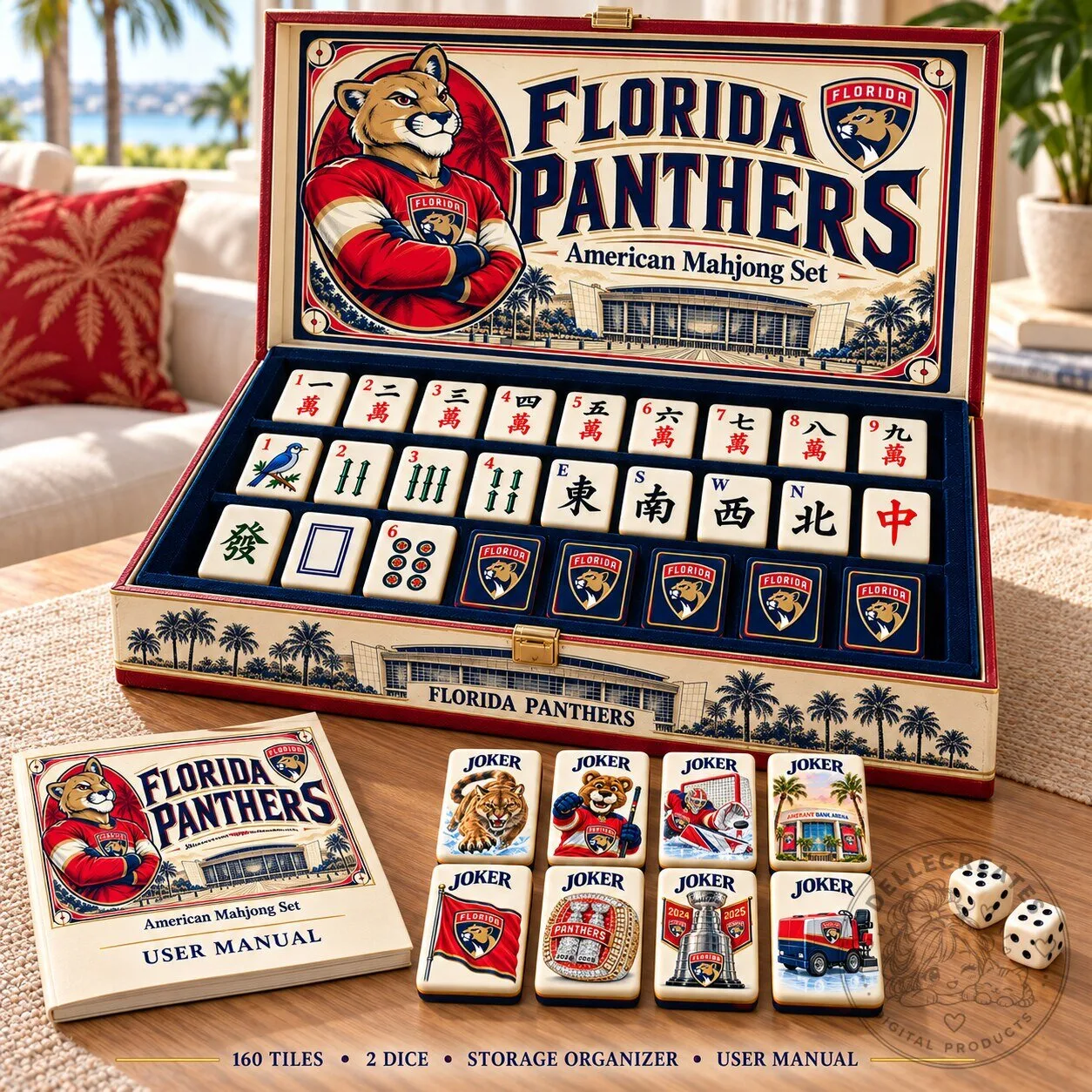 Florida Panthers American Mahjong Set with 160 Tiles and Dice 1 Florida Panthers American Mahjong Set with 160 Tiles and Dice