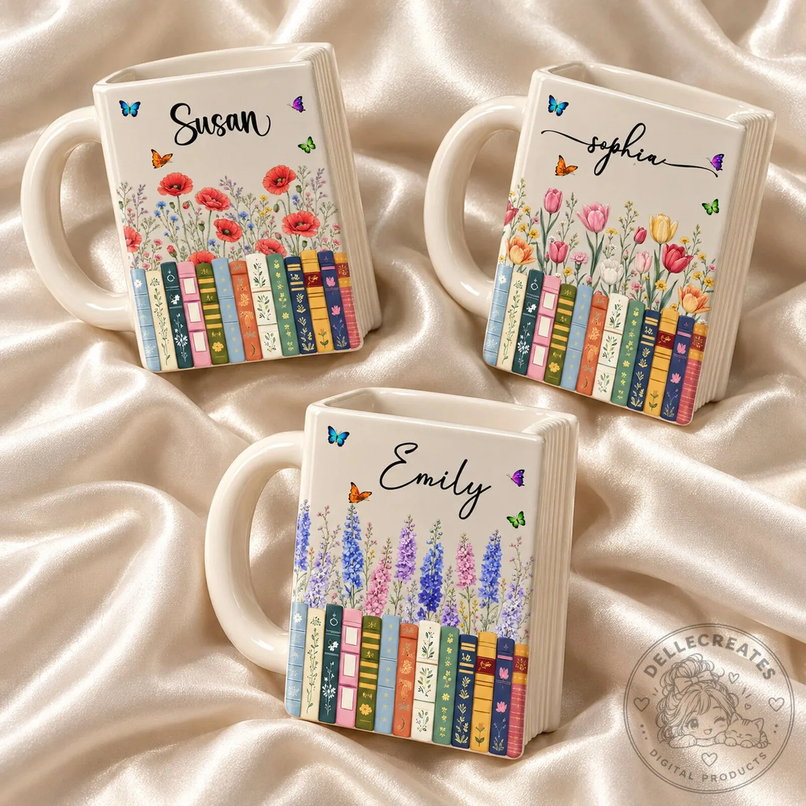 Personalized Book Lover Mug, Custom Name Floral Bookshelf Coffee Cup Gift for Her 9 Personalized Book Lover Mug, Custom Name Floral Bookshelf Coffee Cup Gift for Her