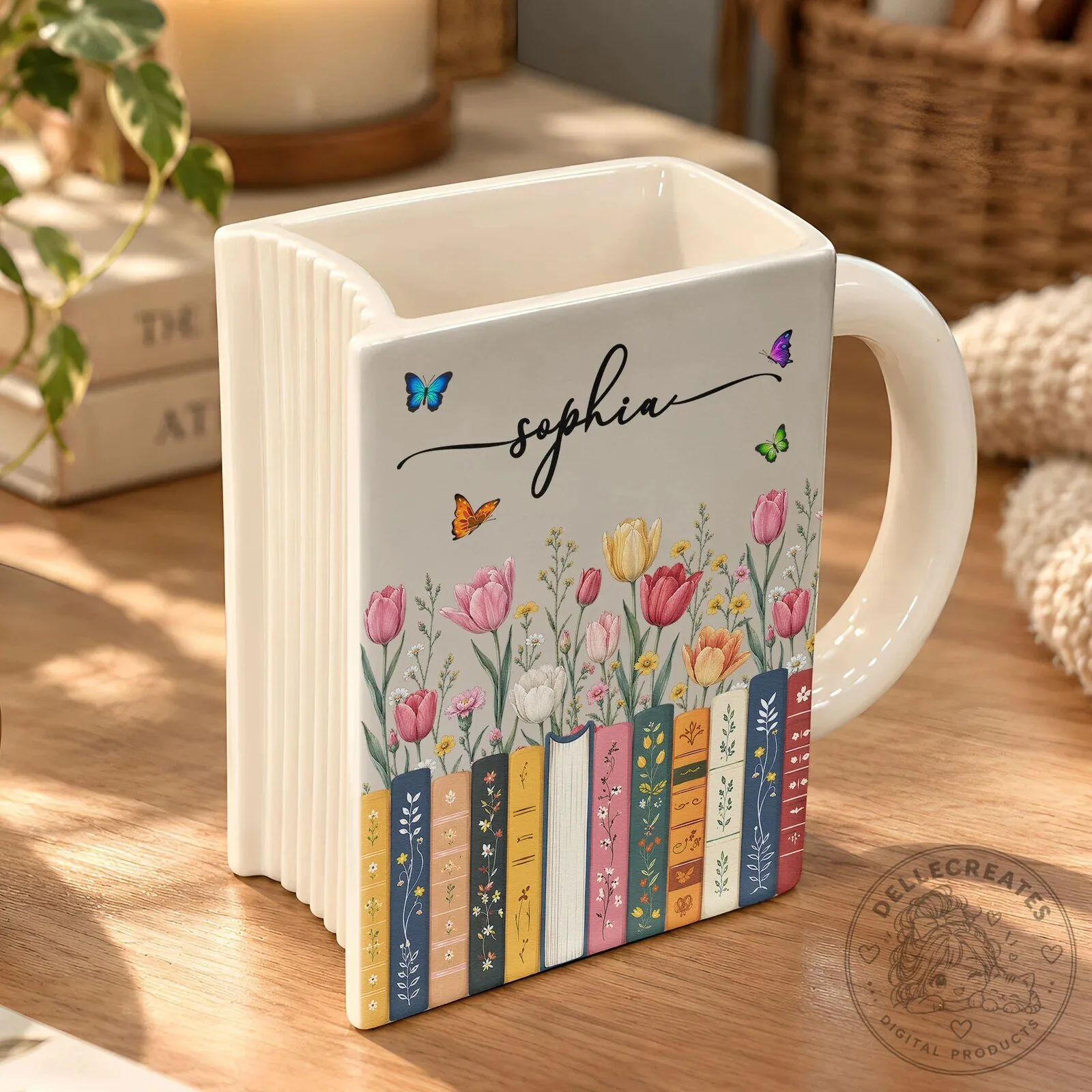 Personalized Book Lover Mug, Custom Name Floral Bookshelf Coffee Cup Gift for Her 10 Personalized Book Lover Mug, Custom Name Floral Bookshelf Coffee Cup Gift for Her
