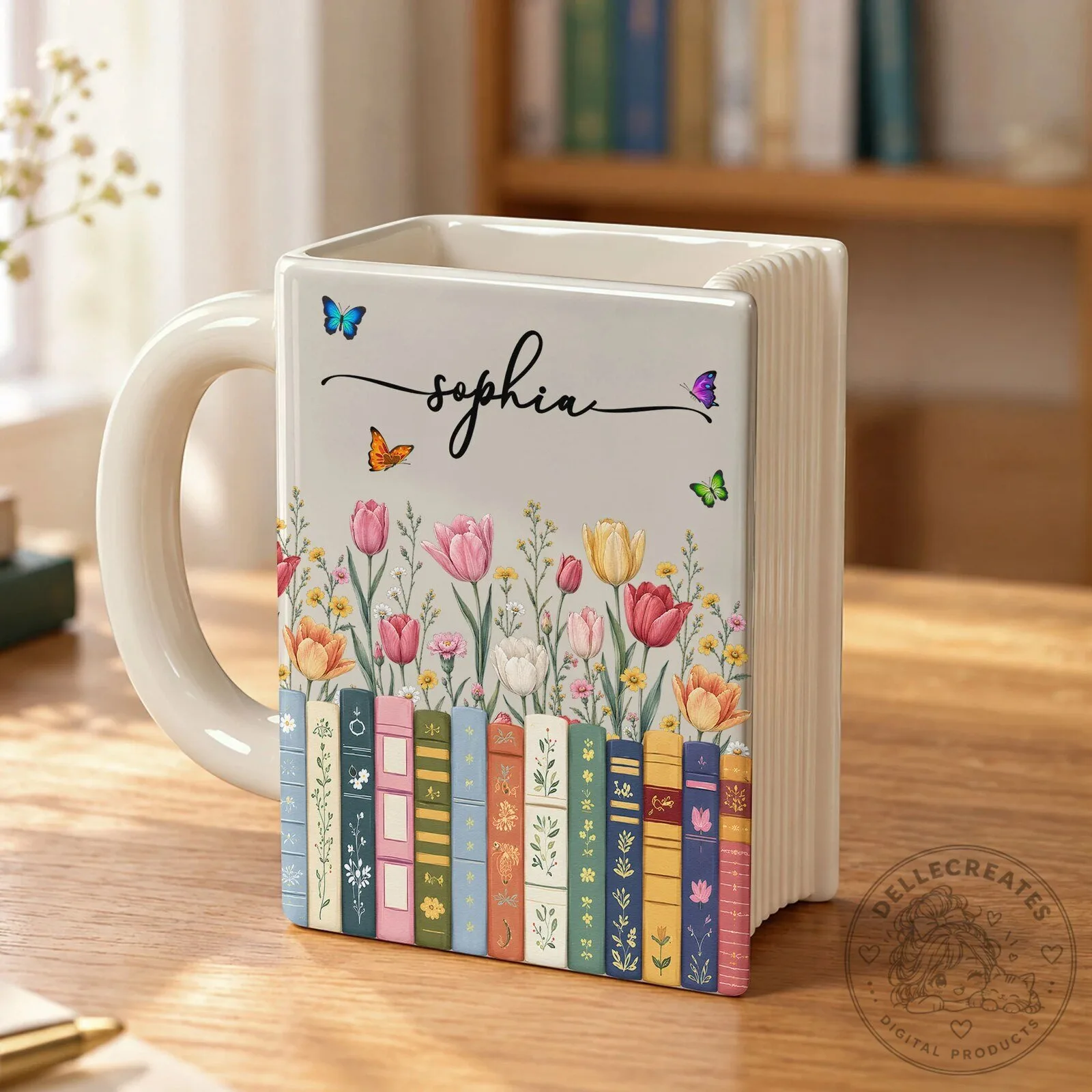 Personalized Book Lover Mug, Custom Name Floral Bookshelf Coffee Cup Gift for Her 11 Personalized Book Lover Mug, Custom Name Floral Bookshelf Coffee Cup Gift for Her