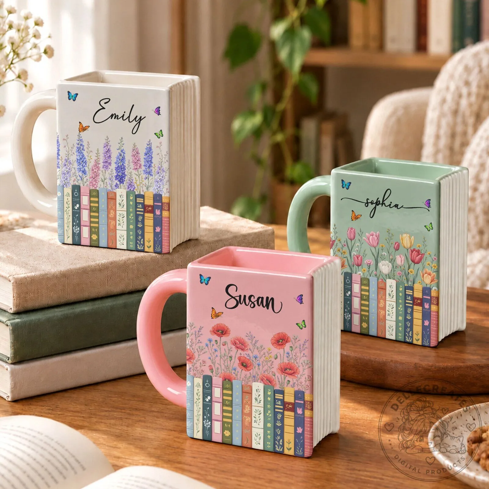 Personalized Book Lover Mug, Custom Name Floral Bookshelf Coffee Cup Gift for Her 12 Personalized Book Lover Mug, Custom Name Floral Bookshelf Coffee Cup Gift for Her